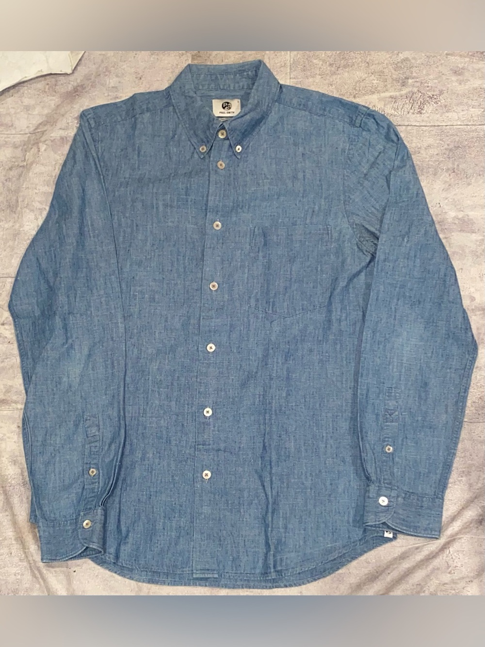 Paul Smith Linen Cotton Button Up Down Long Sleeve Shirt Chambray Denim S Tailor
